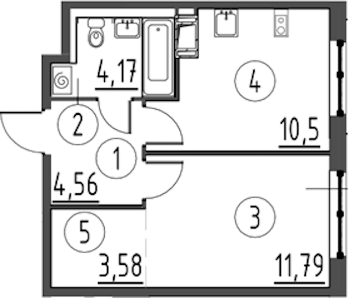 1-комнатная квартира 34.6 м², 8/13 эт., ЖК «Квартал Торики»
